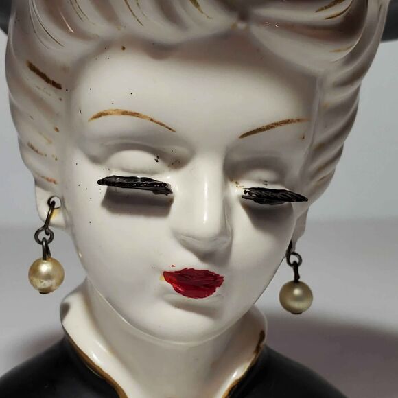 Lee Wards Lady Head Vase Glamour Girl Black 4.25" Vintage - Picture 2 of 10